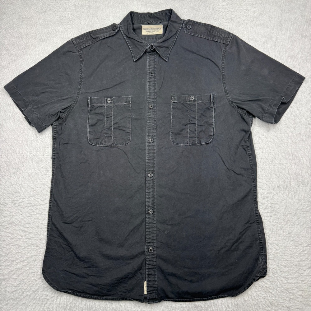 Vintage Denim Supply Ralph‎ Lauren Military Style Shirt Black Men's Size XL